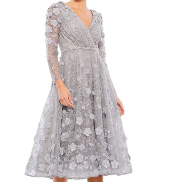 MAC DUGGAL 67387 FLORAL EMBELLISHED LACE A-LINE COCKTAIL STERLING DRESS sz 4 - Picture 1 of 7